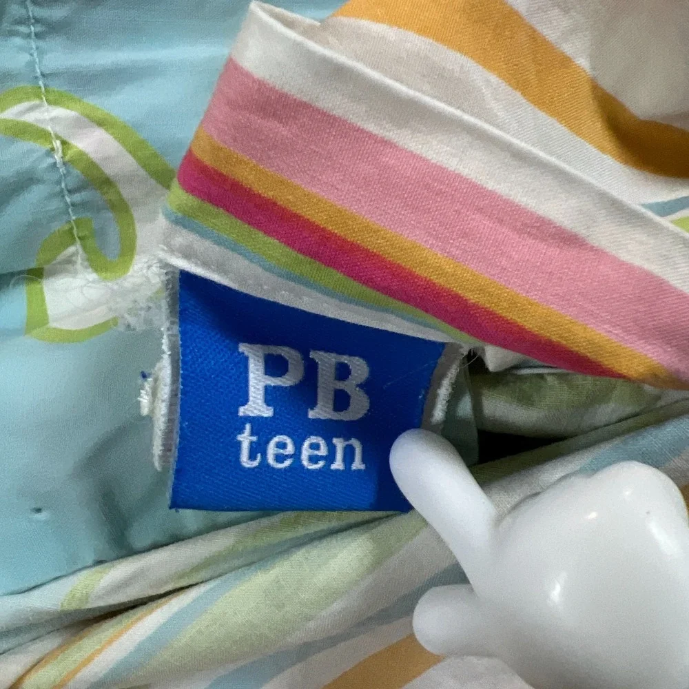 PB Teen Reversible Pillow Sham Standard Multicolor Floral Striped Bedding Home